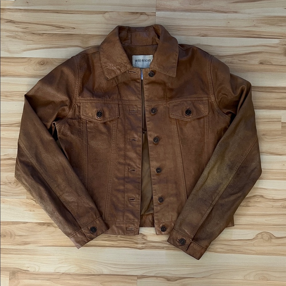 Vintage Distressed Tan Genuine Leather Jacket